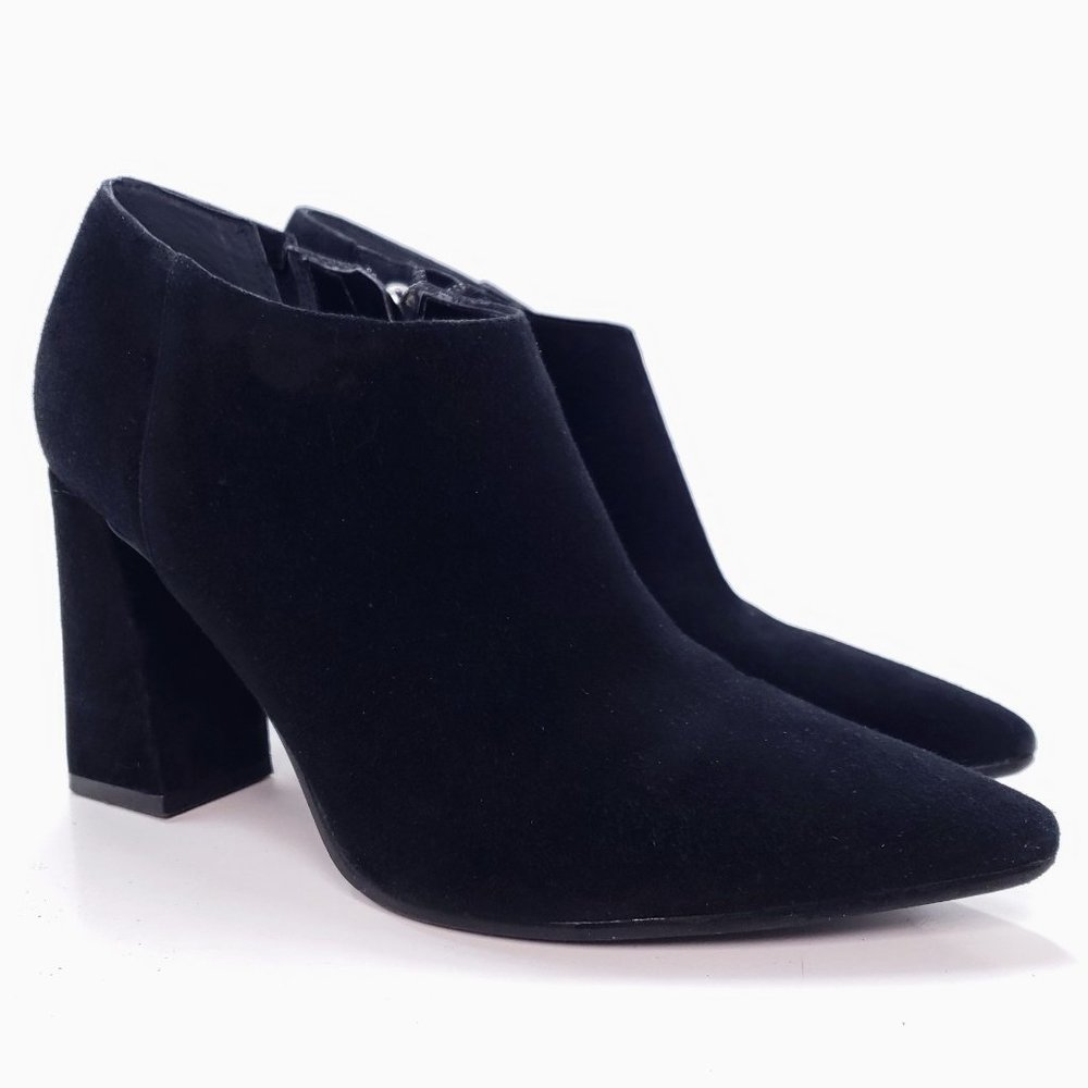 Marc Fisher Mljayla Ankle Boot Sz 9.5 Black Suede Pointed Toe Block Heel Booties